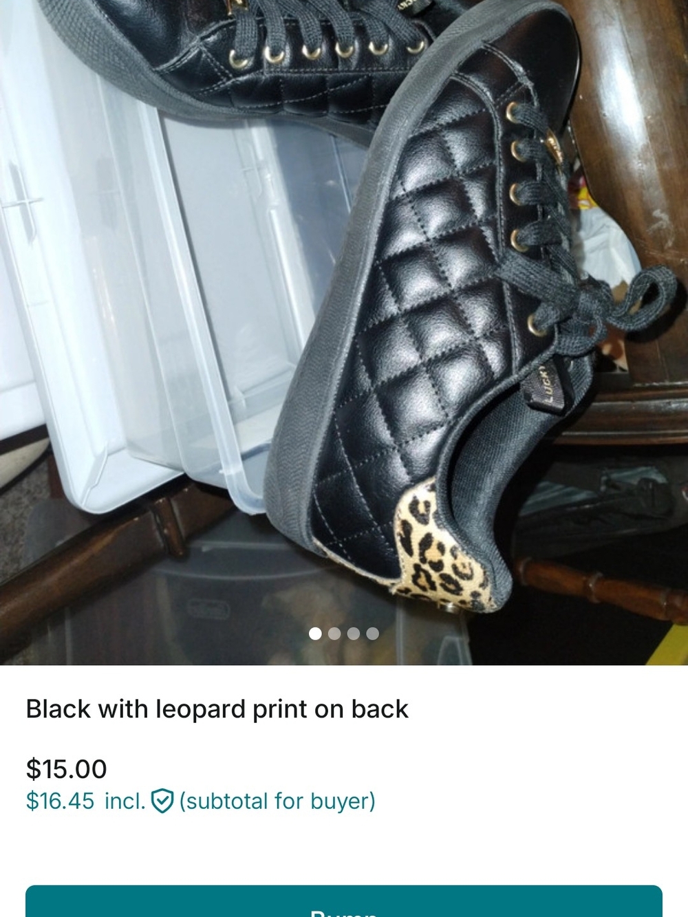 Kids Quilted Black Sneakers with Leopard Heel Accent
